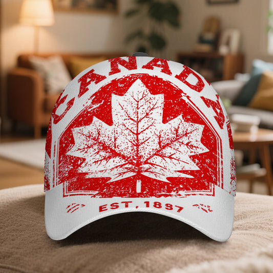 1pc 2D Vintage Maple Badge Print Snapback Baseball Cap - Lightweight Adjustable Polyester Hat with Full-Body Design, Great for Outdoor Running, Sports & Casual Street Style.
