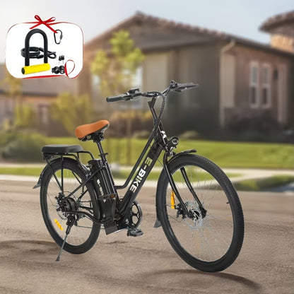 Electric Bike For Adults, 26 Inch Step Through Electric City Cruiser Bicycle, 350W Commuter Ebike With 36V Removable Battery And 7-Speed Gears, Electric Street Bike Women&Men