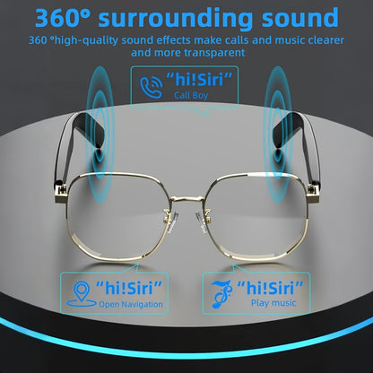 Golden Frame Smart Glasses with Language Translator, Wireless 5.4, Wireless Wireless, ChatGPT AI, Long Battery Life, Anti-blue Light And UV Protection, Voice-controlled Smart Glasses with Built-in Microphone And Speaker, Gami