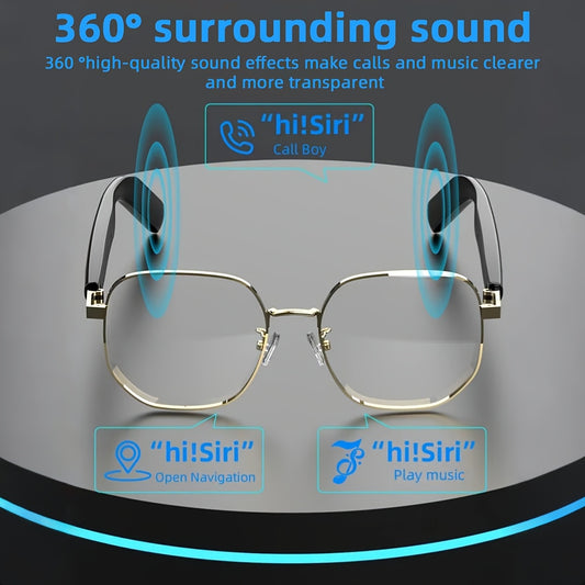 Golden Frame Smart Glasses with Language Translator, Wireless 5.4, Wireless Wireless, ChatGPT AI, Long Battery Life, Anti-blue Light And UV Protection, Voice-controlled Smart Glasses with Built-in Microphone And Speaker, Gami