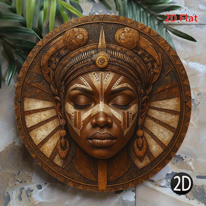 2D Flat, 1pc African Mask Round Metal Wall Art - Vibrant & Tranquil Decor for Living Room, Bedroom, Porch, Front Door - No Electricity Needed, Artistic Design with Textured Metal Finish, Perfect for Room Decor, African Home D