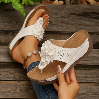 Women's Large Size White Faux Cover Slip- Mule - Breathable Arch & Cushioned Insole, Elegant Floral-Adorned Upper with Hand-Stitched Design, Lightweight PU Cover Mid-Heel Comfortable Casual to Formal Shoes for Beach, Office,