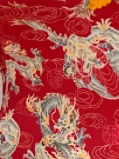 1pc Valentine'S Day Women'S Red Asian Dragon Pattern Satin Cheongsam Nightgown Set | Halter Neckline, Deep V-Neck, Side Slit, Golden Button Accents, Fitted Short Skirt, Elegant and Sensual Nightgown