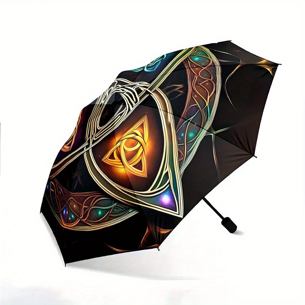 Automatic Opening/Closing Umbrella with Celtic Knot Design - Automatic Folding/Opening, 8-Rib Windproof Construction, Golden/Green/Blue/Purple/Black/Orange/Red/White/, Compact Travel Umbrella for Women/Men, Celtic Knot Patter