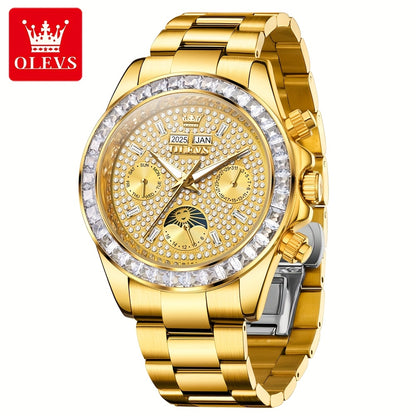 OLEVS Men's Automatic Mechanical Business Watch - Stainless Steel Luminous Golden-Tone Dial with Accents, Date & Day Display, Luxury Dress Watch for Formal Events & Professional Settings, Automatic Mechanical Watch, Formal Ti
