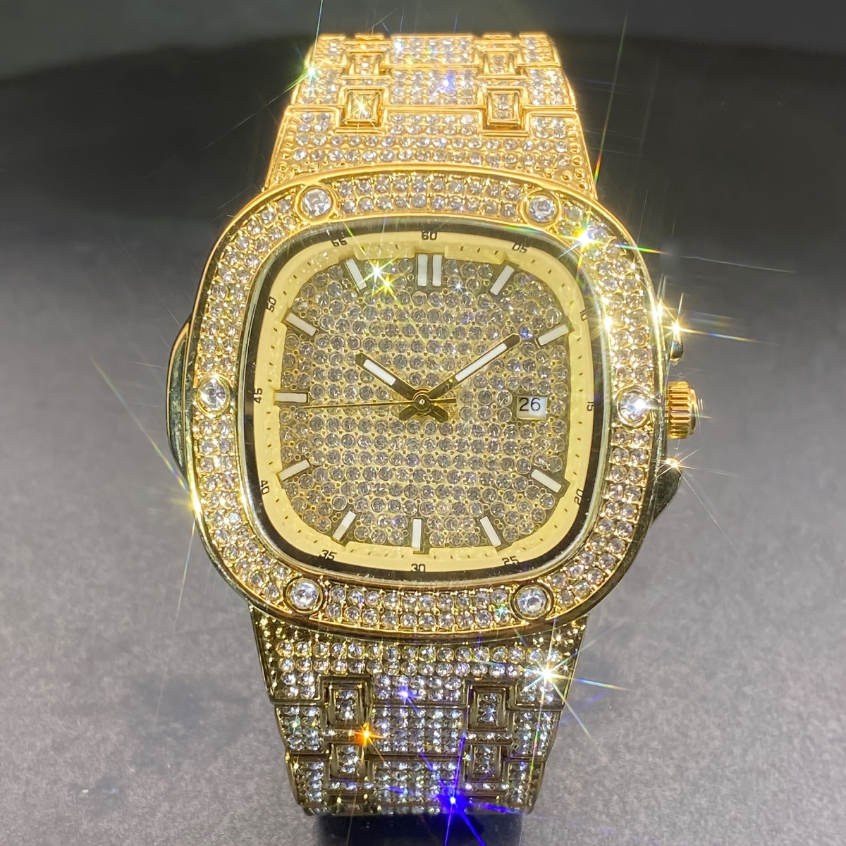 Latest Chilled Men'S Watch With Street Style Water Drill Hip-hop Square Watch For Women With Luminous Scale For Couples, Jewelry Accessories.