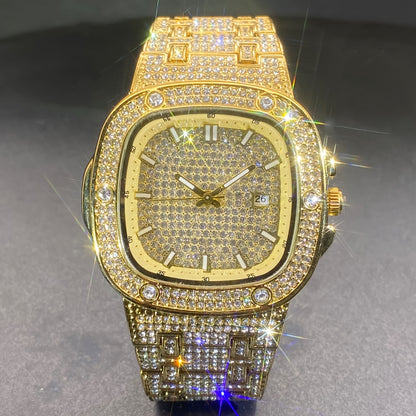 Latest Chilled Men'S Watch With Street Style Water Drill Hip-hop Square Watch For Women With Luminous Scale For Couples, Jewelry Accessories.