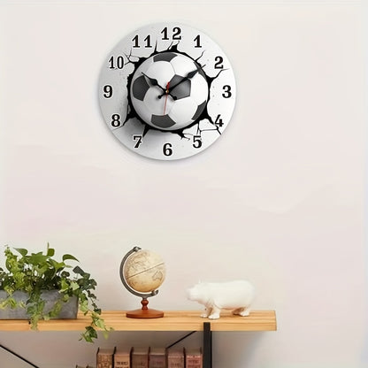 [Silent Soccer Clock] Stylish Silent Soccer Ball Wall Clock, 1pc | Round Wooden Quartz Movement, Ideal for Bedroom, Living Room, Office, Kitchen, Bathroom Decor - Battery Operated (AA Battery Not Included)