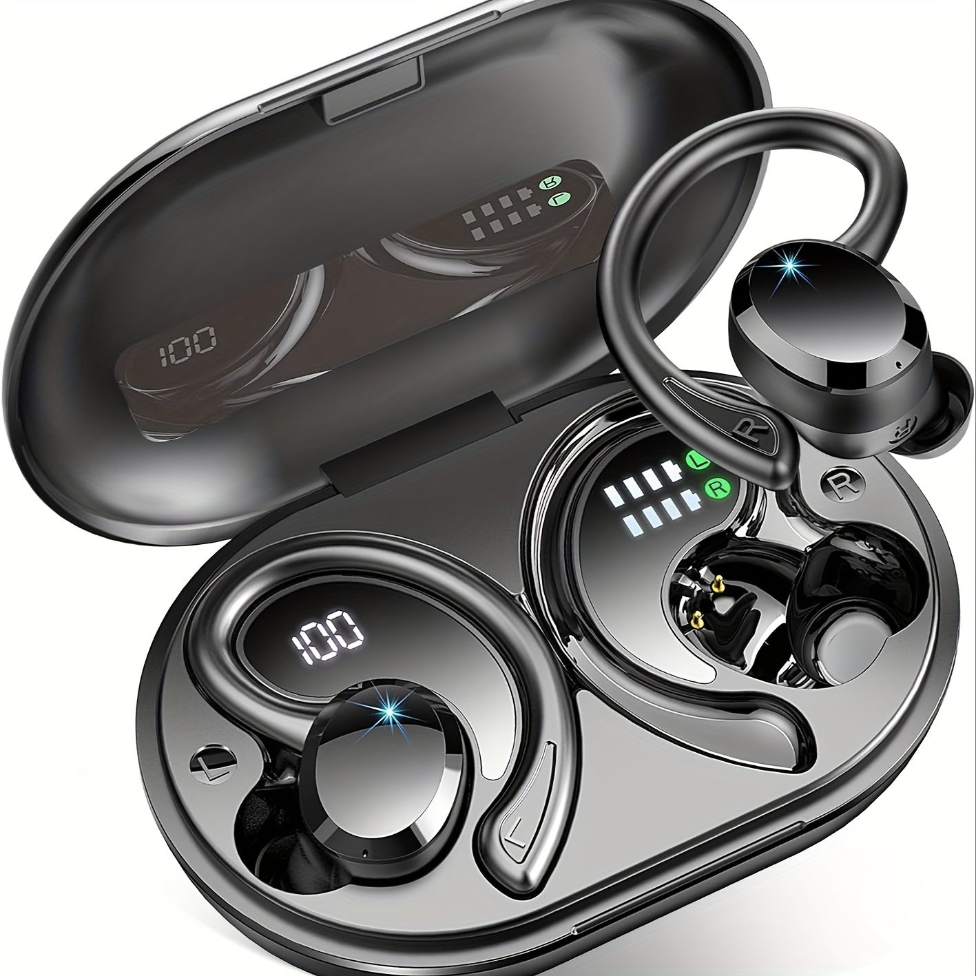q38 Wireless Earbuds Sports Earbuds, 2024 Wireless 5.3 Earbuds 3D High Fidelity Stereo Headworn Earbuds, 48 Hour Earloop Earbuds with Noise Reduction Microphone, Suitable for Exercise/Running/Gym