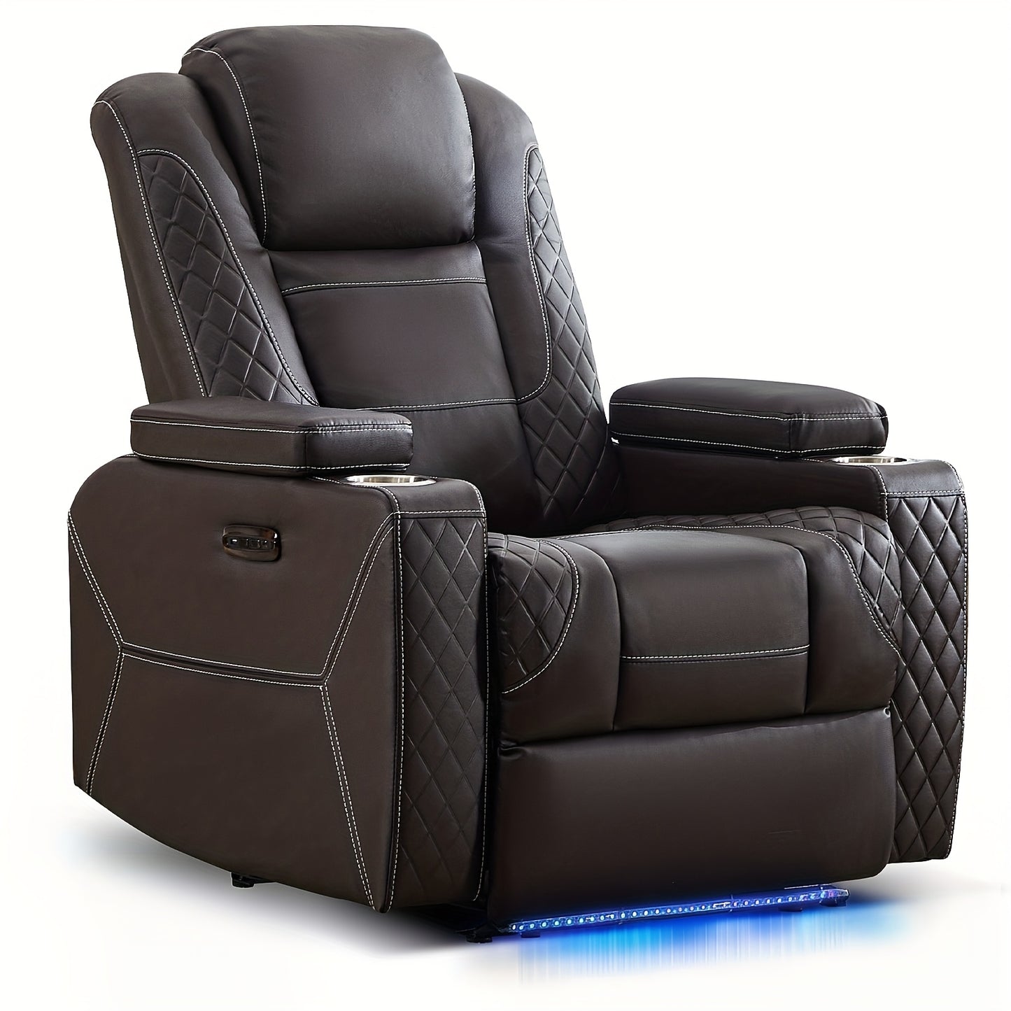 Power Recliner Sofa with Adjustable Headrest & LED Ambient Light & Hidden Storage & USB Ports for Living Room Home Theater