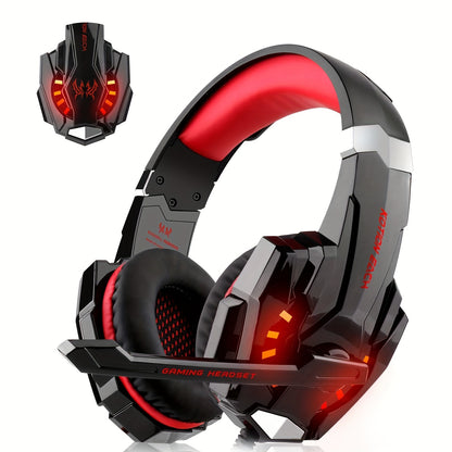 Gaming Headset for PS4 PS5pcs Xbox One Controller, Noise Cancelling Over Ear Headphones with Mic, LED Light, Bass Surround, Soft Memory Earmuffs for Laptop Mac