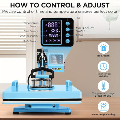 15x15 Inch 5-in-1 Set Heat Press Machine for Everything Transfers, Swing Away Press Machine for T Shirt, Bags, Pillows, Plates(6" And 8"), Tumblers, Mugs, Cups, Hats And Caps(5.5"x3") - Hat Heat Press - 3in 1 Can Only Press H