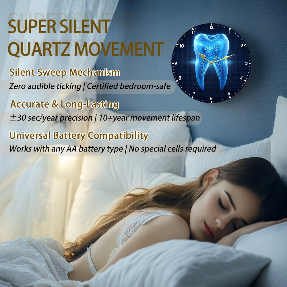 1pc Tooth X-ray Perspective Creative Glass Wall Clock, 11.81-inch Silent Quartz Movement, Non-Luminous Tempered Glass, Tooth Perspective Design, Battery Powered (AA Not Included), Soft Glow Effect, Ideal for Home Decor, Clini