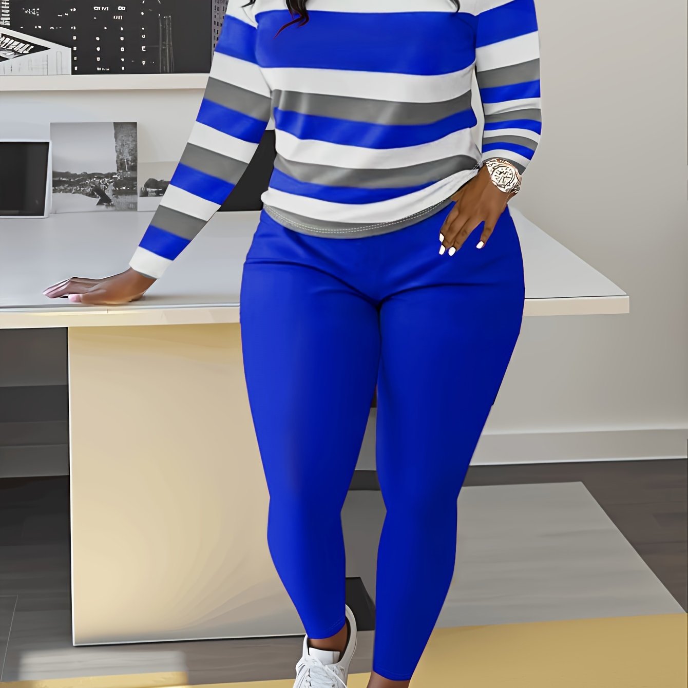 Smct01 Casual Long Sleeve Set with Striped Custom Print