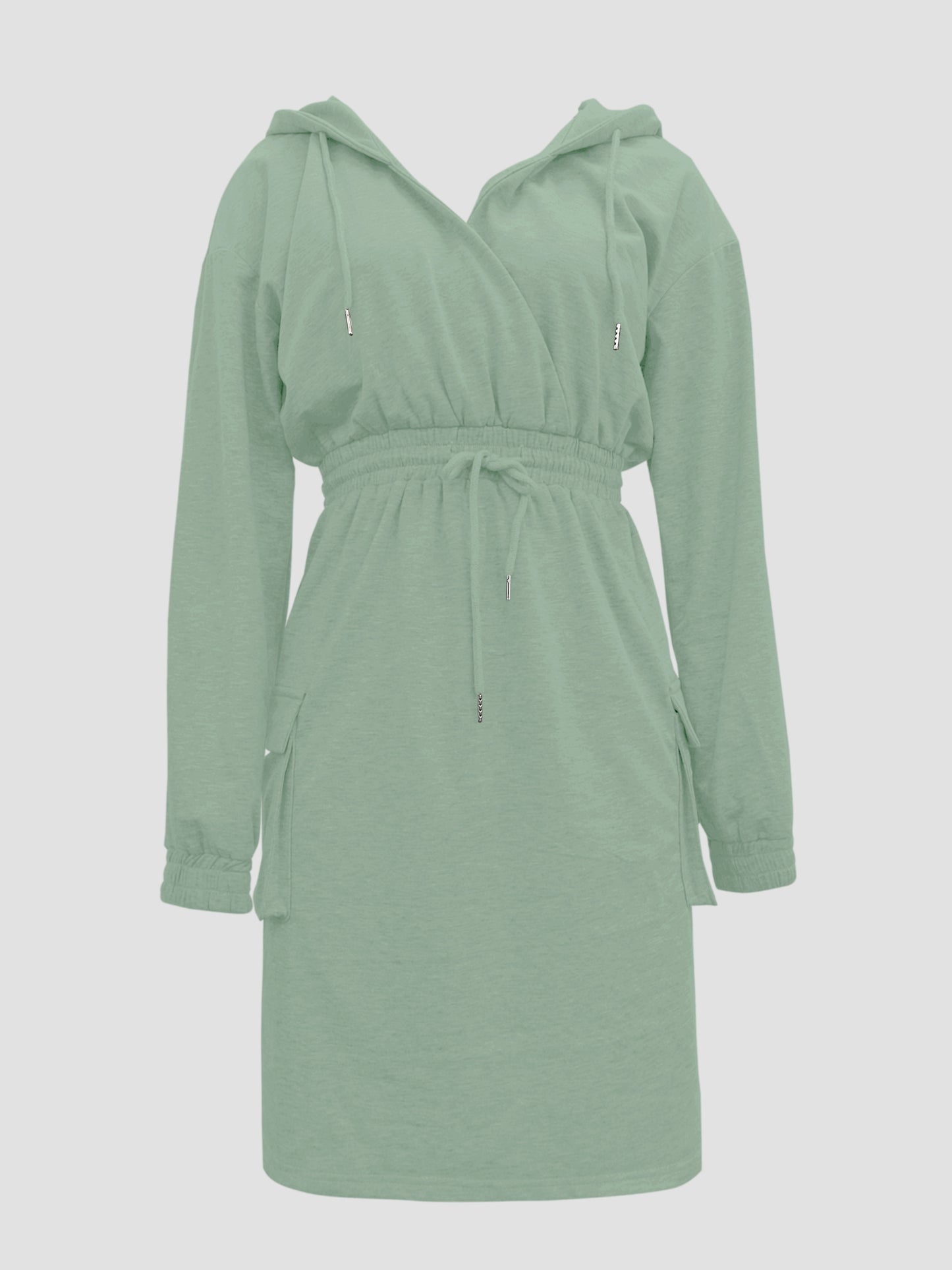 Fashionable Women'S Hooded Solid Color Casual Dress with Side Pockets, Suitable for All Seasons Including Spring, Summer, Autumn, And Winter. This Outdoor Stylish Dress Is Soft And Comfortable