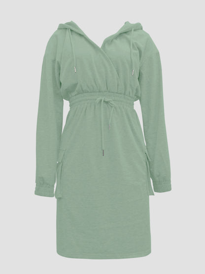 Fashionable Women'S Hooded Solid Color Casual Dress with Side Pockets, Suitable for All Seasons Including Spring, Summer, Autumn, And Winter. This Outdoor Stylish Dress Is Soft And Comfortable