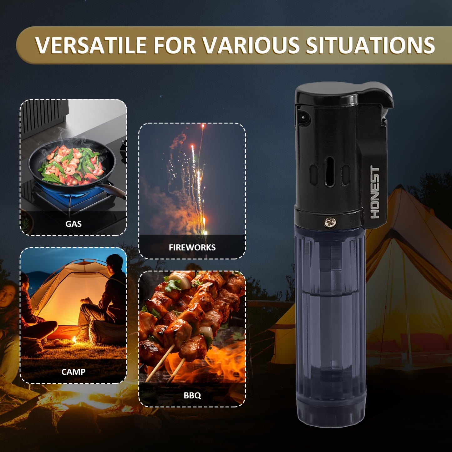 Windproof Straight Flame Lighter Without Butane, Featuring a Sand Wheel, a Visible Gas Window, And an Inflatable Design. This Mini Lighter Is Portable And Perfect for Use in The Kitchen, Fireplace, Or As Gifts for Occasions L