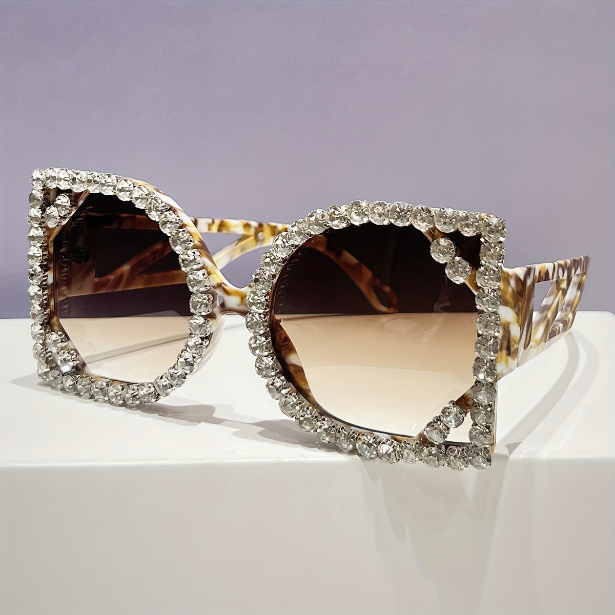 Oversized Square Luxury Rhinestone Fashion Party Photo Glasses for Women - Sparkling Light Blocking & -Eye Strain, Wide Frame Statement Glasses for Night, Prom, New Year'S Eve, Photo Shoots - Stylish Party