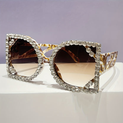 Oversized Square Luxury Rhinestone Fashion Party Photo Glasses for Women - Sparkling Light Blocking & -Eye Strain, Wide Frame Statement Glasses for Night, Prom, New Year'S Eve, Photo Shoots - Stylish Party