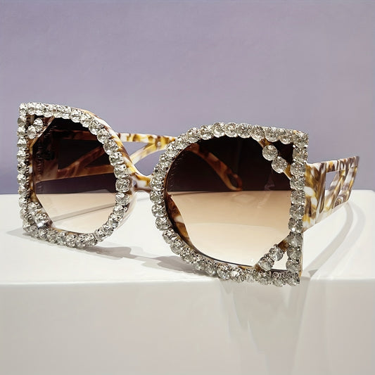 Oversized Square Luxury Rhinestone Fashion Party Photo Glasses for Women - Sparkling Light Blocking & -Eye Strain, Wide Frame Statement Glasses for Night, Prom, New Year'S Eve, Photo Shoots - Stylish Party