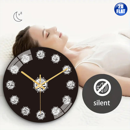 Elegant Islamic Wall Clock with 14 Masoomeen Names in Arabic Calligraphy - Black & Golden, Round Glass Design, Perfect for Living Room, Bedroom, Study - Indoor Decor, Clock Wall Decor