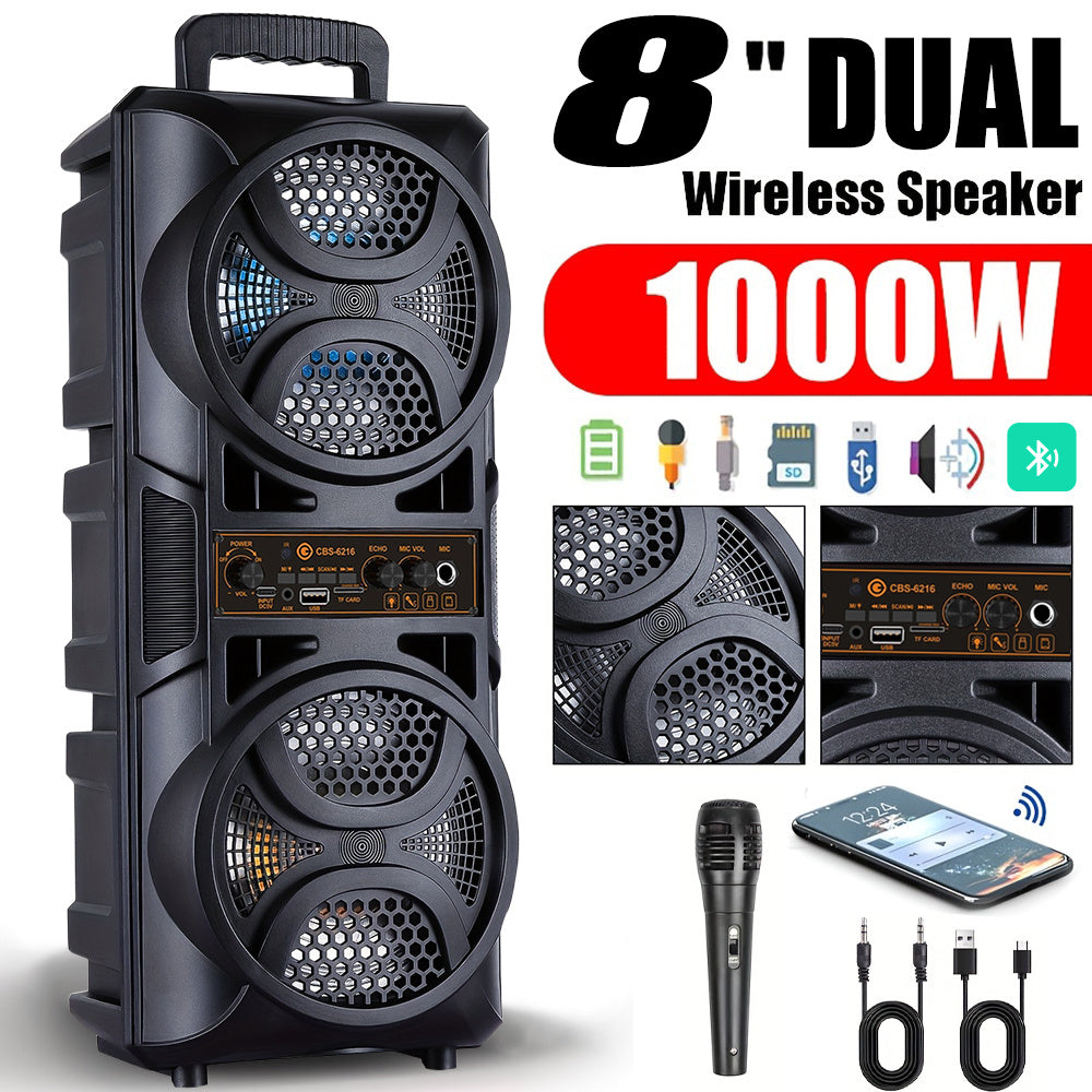 Professional Large Bluetooth Speaker with Microphone, Portable Design with Subwoofer Party Box for JBL, with LED Light, Compatible with BT/USB/TF/AUX/FM/TWS/MIC/EQ Functions, Professional Karaoke. Ideal Gift for Birthdays, Ch