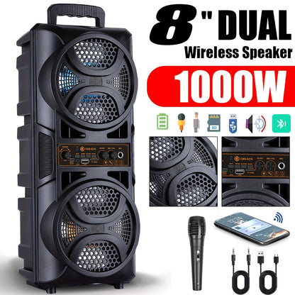 Professional Large Bluetooth Speaker with Microphone, Portable Design with Subwoofer Party Box for JBL, with LED Light, Compatible with BT/USB/TF/AUX/FM/TWS/MIC/EQ Functions, Professional Karaoke. Ideal Gift for Birthdays, Ch