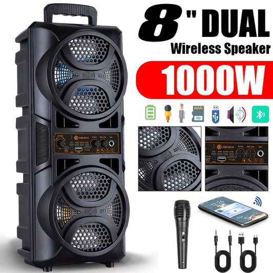 Professional Large Bluetooth Speaker with Microphone, Portable Design with Subwoofer Party Box for JBL, with LED Light, Compatible with BT/USB/TF/AUX/FM/TWS/MIC/EQ Functions, Professional Karaoke. Ideal Gift for Birthdays, Ch