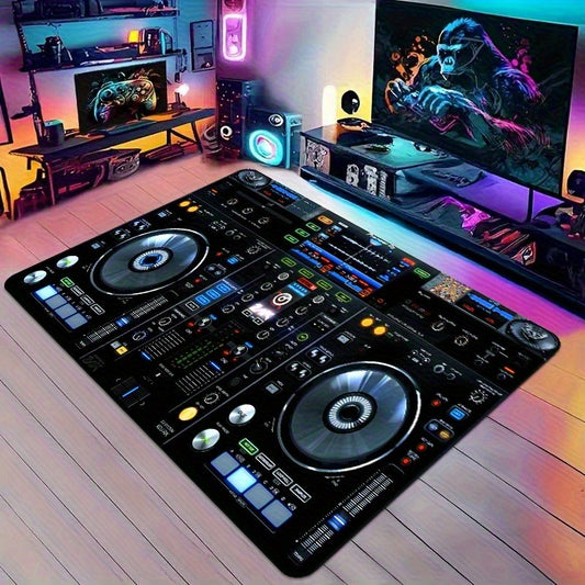 Vibrant DJ Mixer Design Floor Mat - Colorful Graphic Print, Polyester Fiber, Machine Washable, Indoor/Outdoor Decorative Mat for Living Room, Bedroom, Game Room, Music Studio, DJ