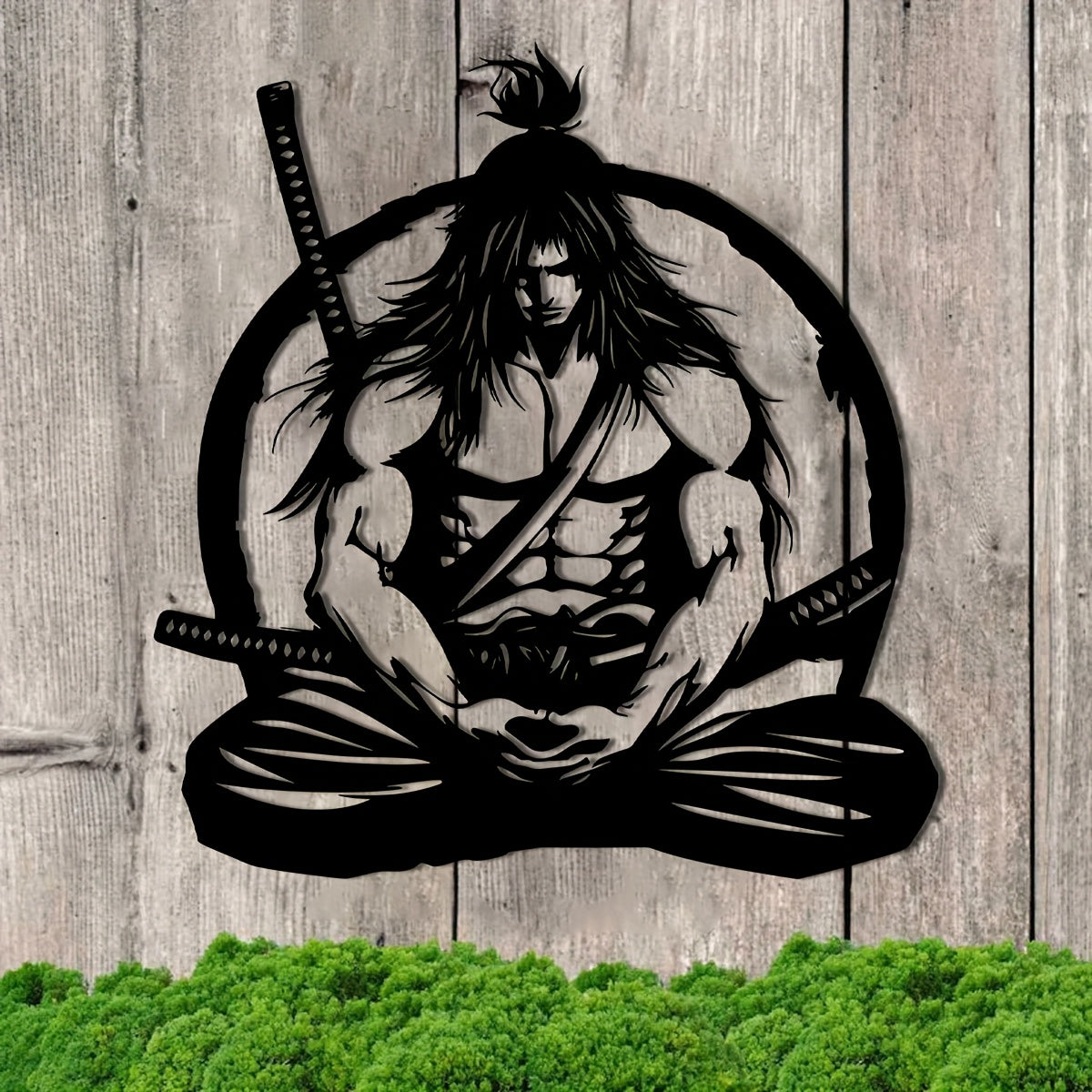 One Samurai metal wall art decoration, 15.74x14.76 inches - detailed sword-wielding warrior design, suitable for home, courtyard, balcony - perfect gift for new homes, weddings, Mother's Day, Father's Day, samurai decoration