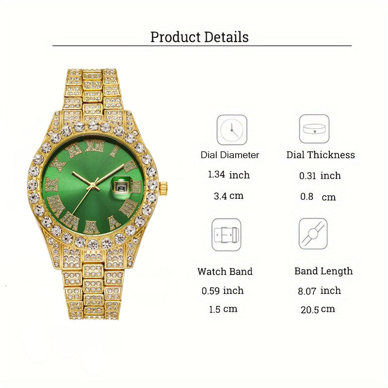 Fashion Watch Set St. Jude Rotating Coin Pendant & Bracelet&Watch Set - 3pcs Iced-Out Rhinestone Fashion Jewelry for Men and Women