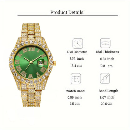 Fashion Watch Set St. Jude Rotating Coin Pendant & Bracelet&Watch Set - 3pcs Iced-Out Rhinestone Fashion Jewelry for Men and Women