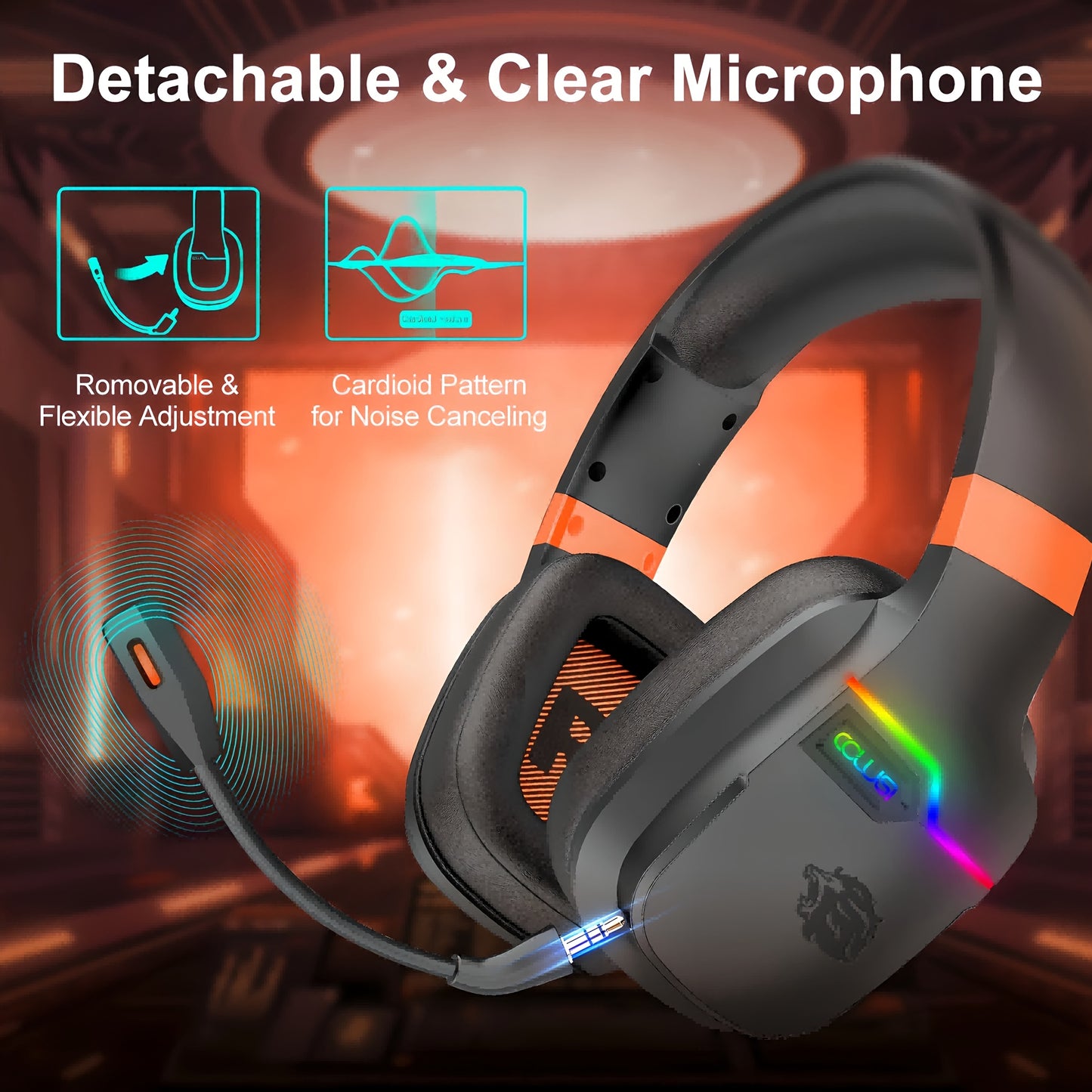 Colusi Gaming Headset with Detachable Mic, 2.4G Wireless USB Gamer Headphones with Mic for PS4PS5/Laptop/PC/Mac, Bass Surround, Suitable for Travel, Work, E-Sports Games, Music Various Scenarios, Work Headphones, Gaming Headp