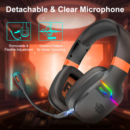 Colusi Gaming Headset with Detachable Mic, 2.4G Wireless USB Gamer Headphones with Mic for PS4PS5/Laptop/PC/Mac, Bass Surround, Suitable for Travel, Work, E-Sports Games, Music Various Scenarios, Work Headphones, Gaming Headp