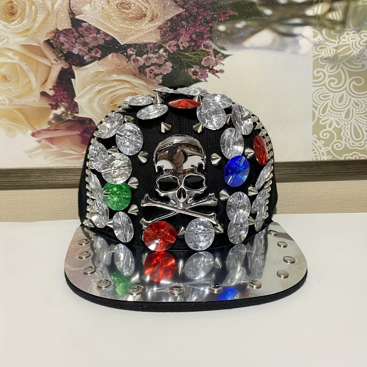Unisex Stylish Rhinestone "KING" Baseball Cap - Lightweight Polyester, Black with Sparkling Embellishments, Perfect for Casual Outings and Parties, Statement Fashion | Edgy Baseball Cap | Metallic Accents