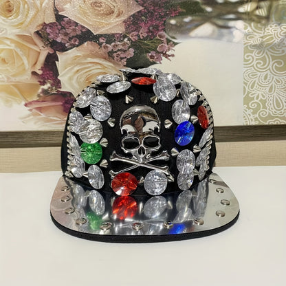 Unisex Stylish Rhinestone "KING" Baseball Cap - Lightweight Polyester, Black with Sparkling Embellishments, Perfect for Casual Outings and Parties, Statement Fashion | Edgy Baseball Cap | Metallic Accents