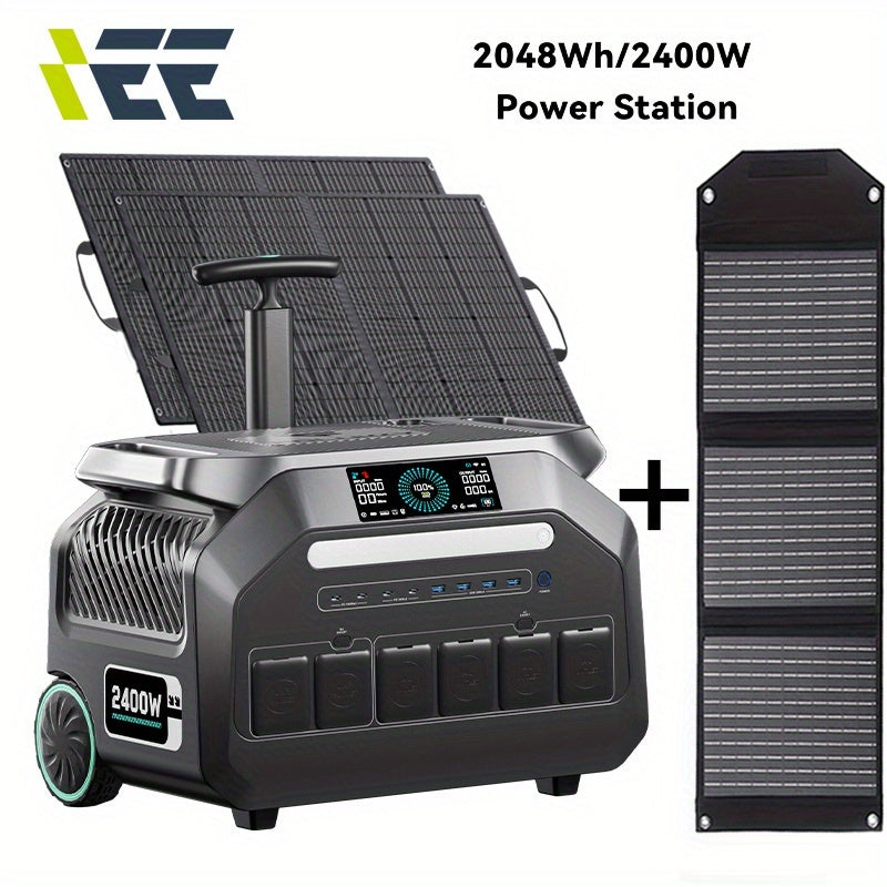 IEE P2400 Portable Power Station 2400W (5000W Peak) Solar Generator with 2x100W Solar Panels & Bonus 30W Panel, 2048Wh LiFePO4 Battery, 1800W AC Charging, 4 AC Outlets, Heavy-Duty for home Backup, RV, Emergencies - Eco System