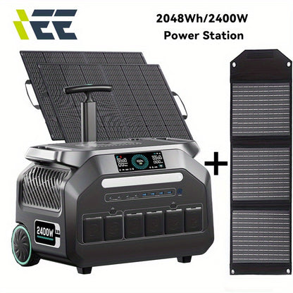 IEE P2400 Portable Power Station 2400W (5000W Peak) Solar Generator with 2x100W Solar Panels & Bonus 30W Panel, 2048Wh LiFePO4 Battery, 1800W AC Charging, 4 AC Outlets, Heavy-Duty for home Backup, RV, Emergencies - Eco System