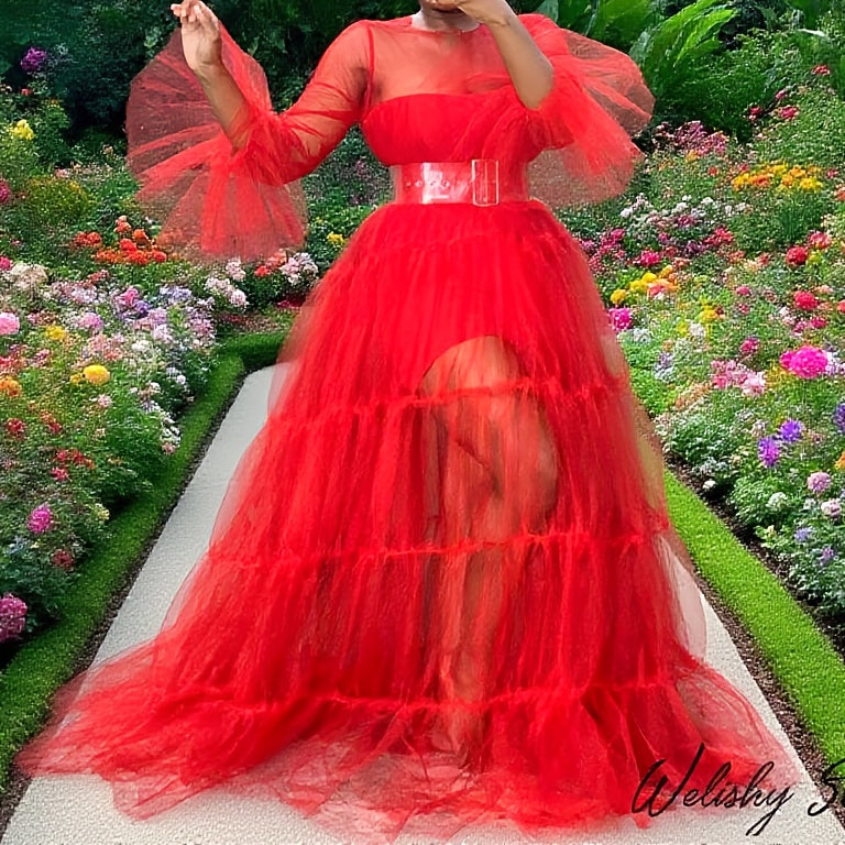 Women' Sexy Lace Off-Shoulder See-Through Maxi Dress - Neck -Line Party Gown with Long Pleated Train Suitable for Club, Prom, Wedding Dresses