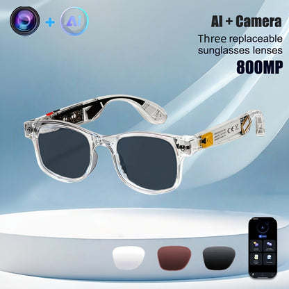 New Release AI Smart Glasses with 8MP HD Camera & 1080P Video Recording, Built-in AI Voice Assistant, Wireless Wireless Smart Glasses for translation (164 Languages), Compatible with iPhone/iOS & Android, ic, Unisex for Men/W