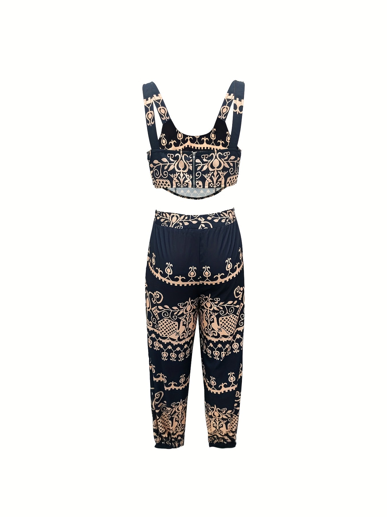 Women'S Stylish Black Paisley Print Tank Top And Drawstring Pants Set