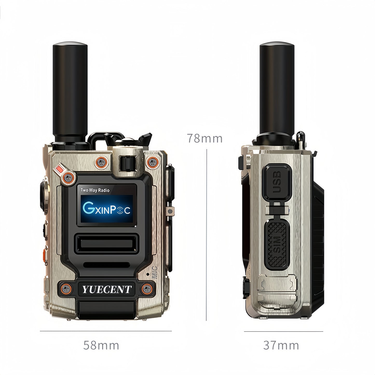 YUECENT Wireless Long-Range Global Walkie-Talkies with SIM Card, 5000km Communication Range, 2-Way Talk, USB Rechargeable, VHF Frequency, Zinc Alloy, Ideal for Outdoor Activities, Outdoor Communication | Modern Walkie Talkie