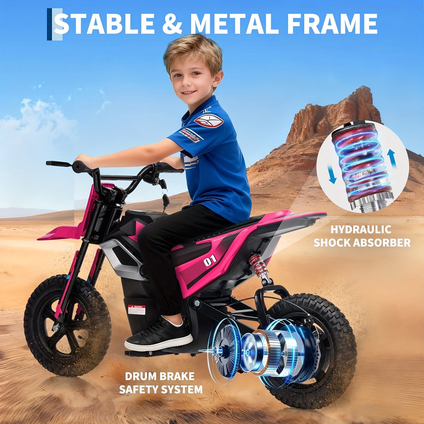 for kids/ only - 24V 350W Ride-On Motorcycle Dirt Bike with Parent-Controlled Twist Throttle, 13.67 MPH Top Speed, 12-Mile Range, Rear Suspension & Leather - Mini Motorbike (Rose Red)