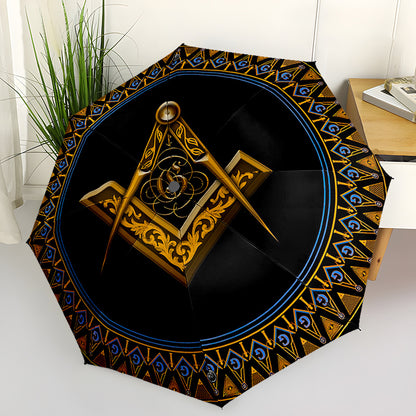 Masonic Symbol with Compass and Square - Portable Folding Umbrella 8 Bone Umbrella Suitable for Travel Outdoor Foldable Umbrella Compact Umbrella Daily Essentials Birthday Gift Christmas Present 7A63