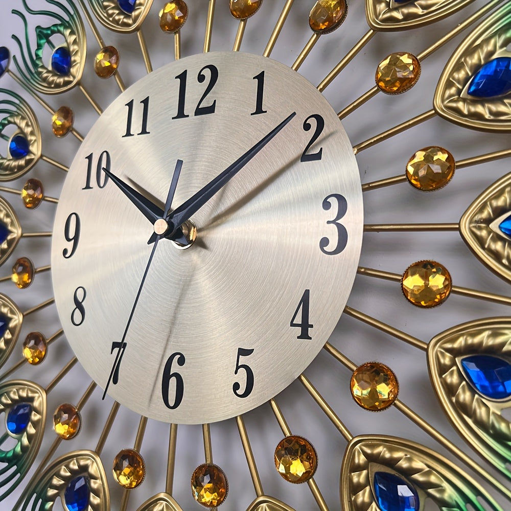 1pc Extra Large Modern Elegant Metal Wall Clock - Green, Golden, Blue, Yellow, Black, White, Brown, Beige - Large Round Decorative Clock for Living Room, Dining Room, Office - Silent Non-Ticking, Easy-to-Read Hands - Luxury H