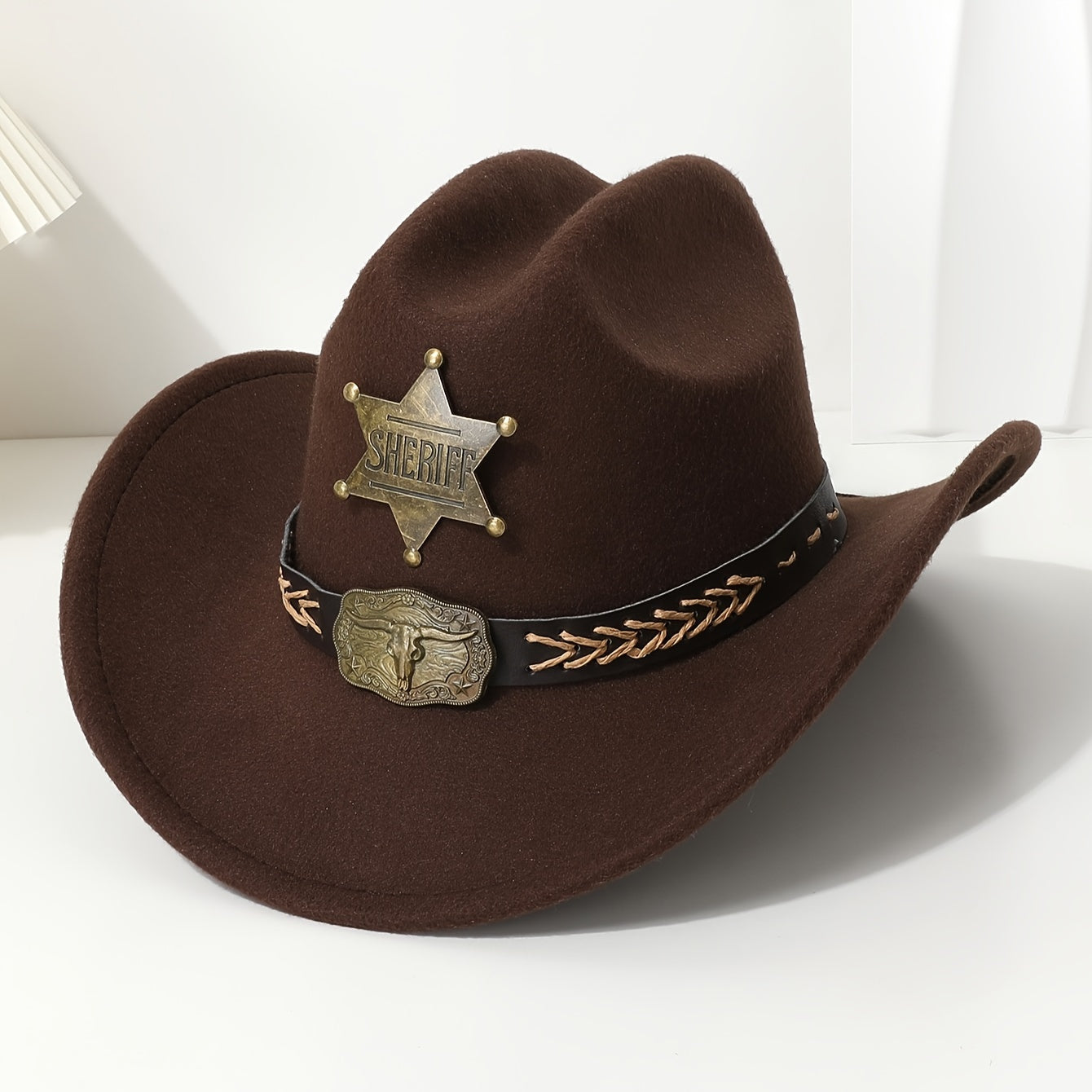 Women'S Western Cowboy Hat - Heavy-Duty Six-Pointed Star Bull Head Design, Wide Brim, Lightweight & Sturdy for Horseback Riding, Hiking, Western Parties - Non-Slip Elastic Band, Easy-Care (Hand Wash/Dry Clean) - Western Cowbo