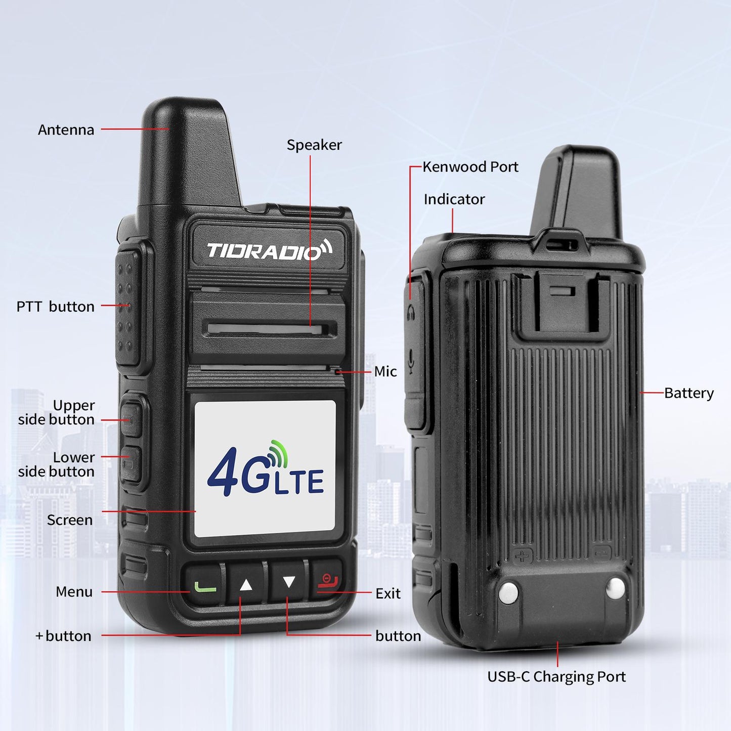 TIDRADIO M15 Global Walkie Talkies 4G POC with SIM Cards, Long Distance 5000 Miles Rechargeable Nationwide Unlimited Range Two Way Radios & USB-C Battery (2 Pack)