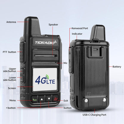 TIDRADIO M15 Global Walkie Talkies 4G POC with SIM Cards, Long Distance 5000 Miles Rechargeable Nationwide Unlimited Range Two Way Radios & USB-C Battery (2 Pack)