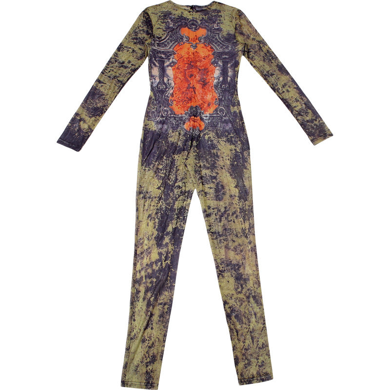 LUCKFOX Sexy Street Trend Digital Printing Long Sleeve Jumpsuit Women | Deep V Neck, Perfect for Spring/Summer/Fall