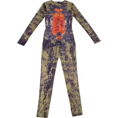 LUCKFOX Sexy Street Trend Digital Printing Long Sleeve Jumpsuit Women | Deep V Neck, Perfect for Spring/Summer/Fall